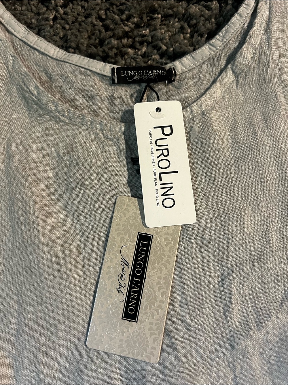 Purpling Light Gray 100% linen Midi Dress with Ruffle Hem - Picture 4 of 7
